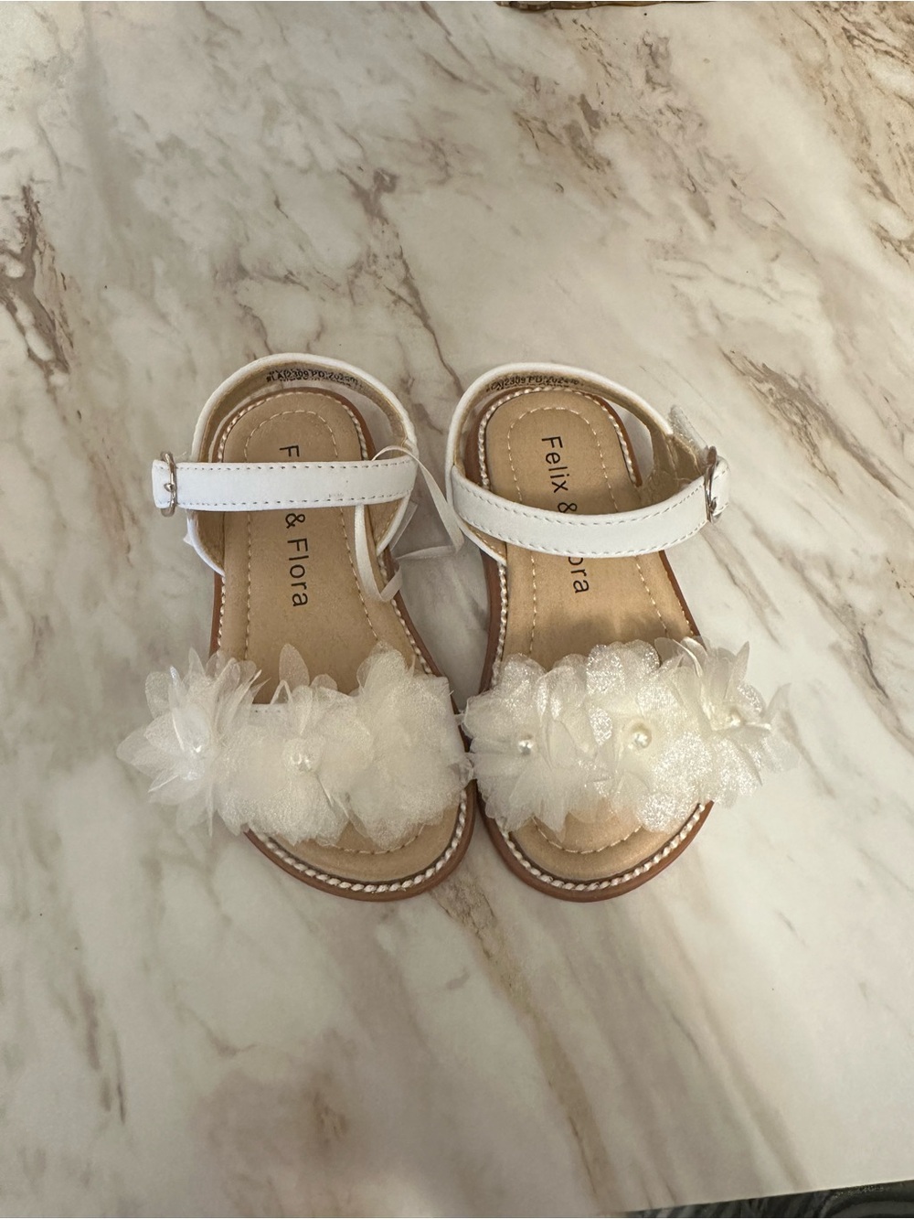 Felix & Flora Girls' White Floral Tulle Sandals